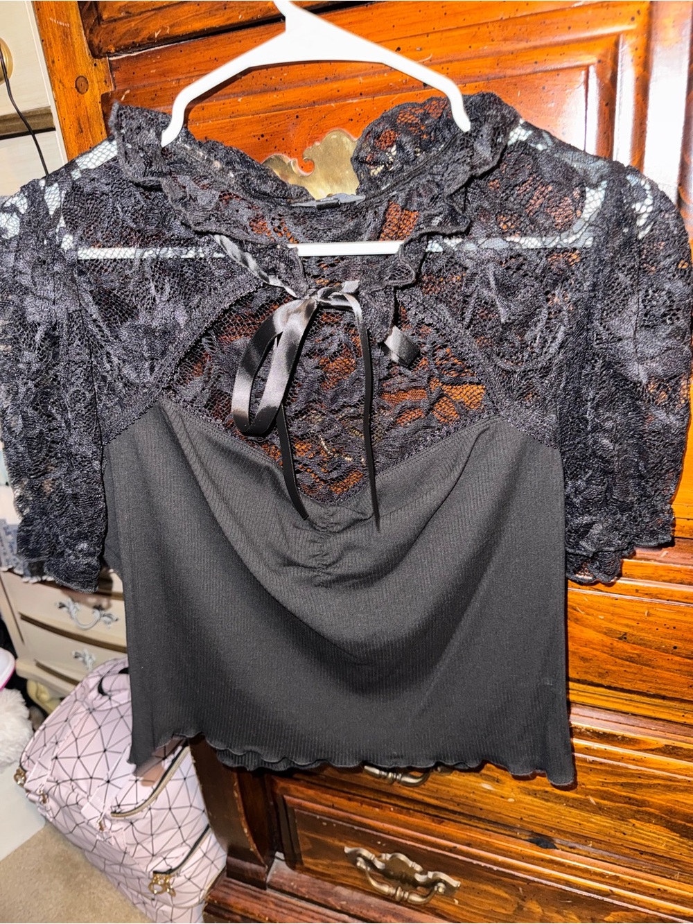 Dolls Kill Widow Black Lace Tie Top - Picture 4 of 8